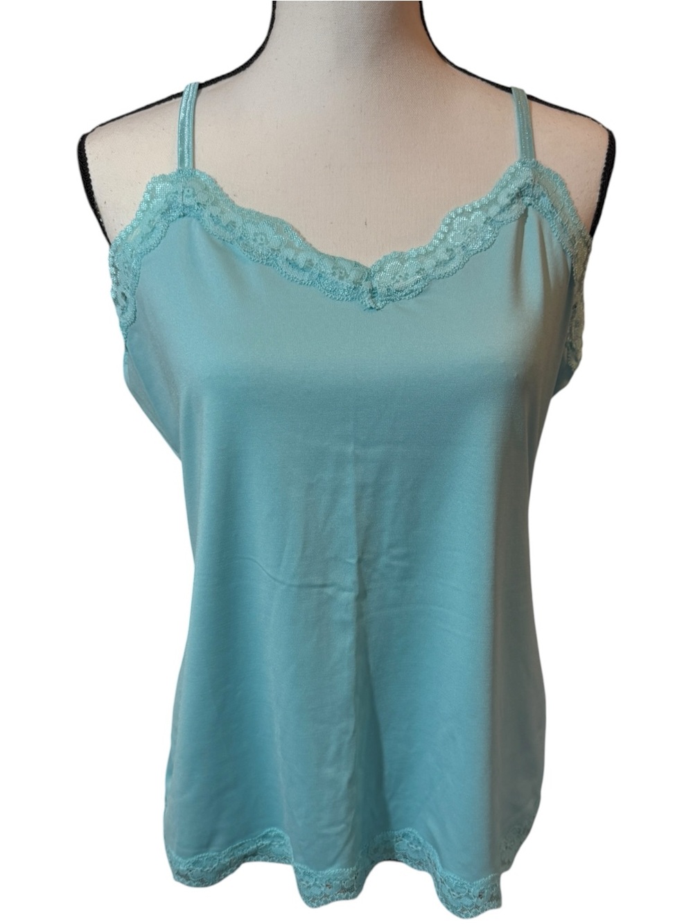 Vintage Fashion Bug Light Blue Lace Trim Camisole Tank Top, size L, NWOT